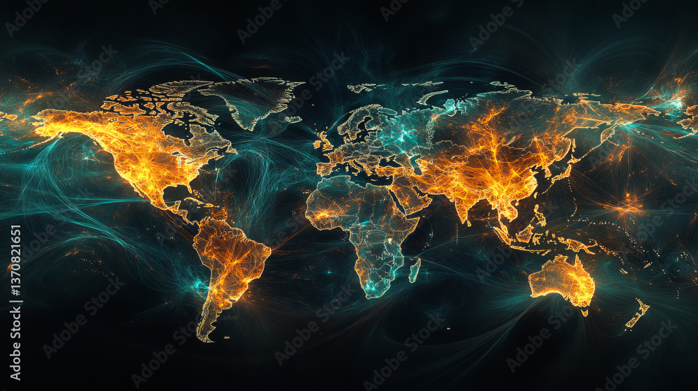 Poster global connection network background. world map. internet technology concept or global communication