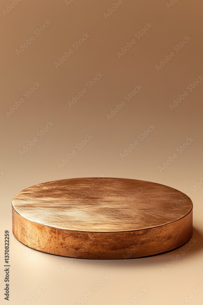 Aufkleber elegant copper podium on beige backdrop casting soft shadows for product showcase and minimalist pre