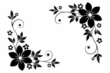 corners and dividers flowers frame silhouette line art vector illustration