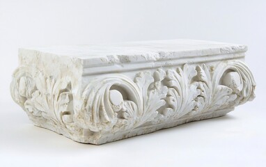 Intricate stone carving with leaf motifs, architectural detail of an ancient structure