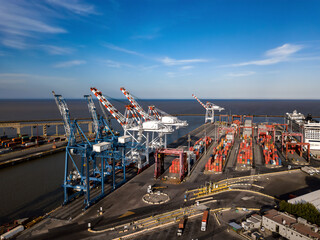 Port and Cruise Terminal of Buenos Aires, Argentina. Aerial shot with drone.