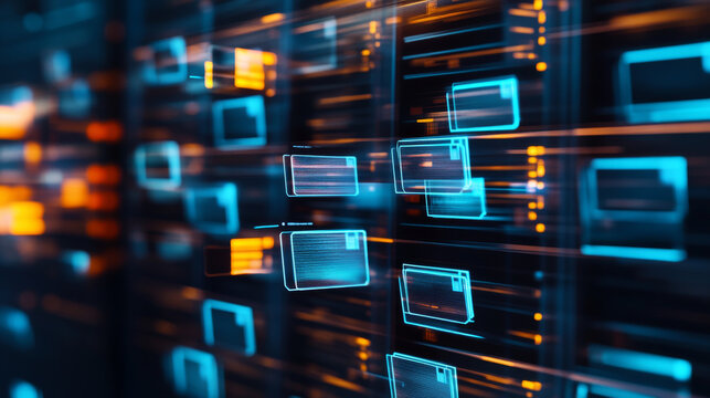 File transfer picture with two monitors with folders on screen and transferred documents