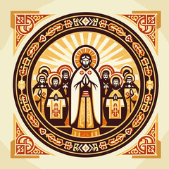 Fototapeta premium Jesus surrounded by saints in a traditional religious style 