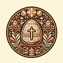 Ornate Easter Egg Design with Cross and Floral Motifs  