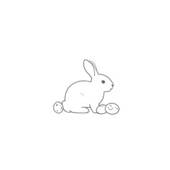 Cute rabbit with eggs in a simple line art style  