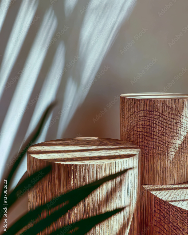 Poster empty wooden table waiting for artistic expressions in a bright, serene space