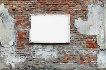Vibrant Image of Rectangular White Company Sign Concept on a Brick Wall