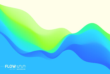 3D abstract wavy background with beautiful gradient colour transition. Dynamic wave. Vector illustration for banner, flyer, brochure, booklet, presentation or website design.