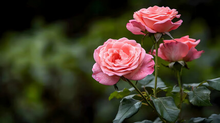 Fototapeta premium Three Delicate Pink Roses In Garden
