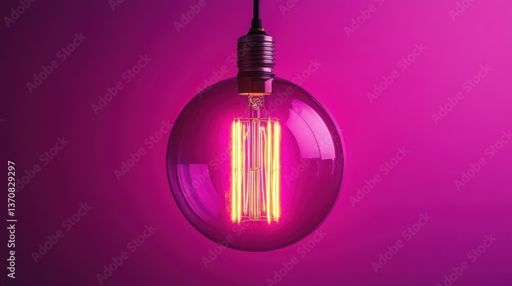 Poster glowing filament bulb on vibrant magenta background creates a warm and inviting atmosphere for creat