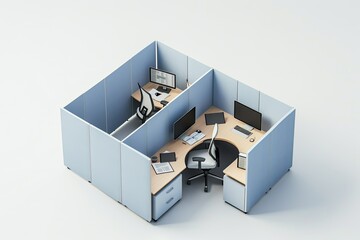 High Quality Visual of Cubicle Table Office 3D Icon Illustration with White Background