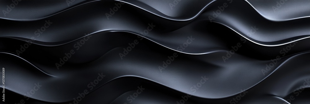 Poster Futuristic abstract pattern of soft waves in monochrome showcasing smooth, modern design elements and a minimalist aesthetic