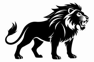 hungry lion silhouette line art vector illustration