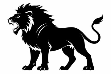 hungry lion silhouette line art vector illustration