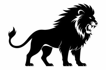 hungry lion silhouette line art vector illustration