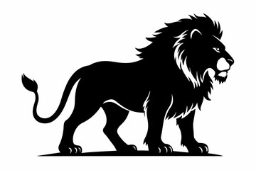 hungry lion silhouette line art vector illustration