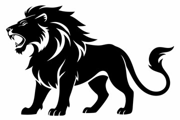hungry lion silhouette line art vector illustration