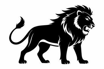 hungry lion silhouette line art vector illustration