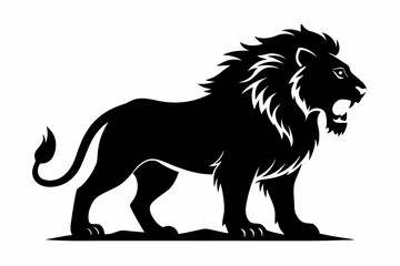 hungry lion silhouette line art vector illustration