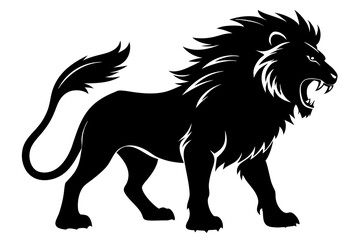 hungry lion silhouette line art vector illustration