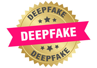 Obraz premium deepfake. deepfake round pink and gold label isolated on transparent background