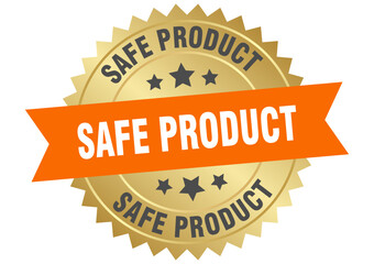 safe product. safe product round orange and gold label isolated on transparent background
