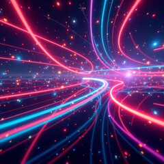 Naklejka premium Abstract digital art featuring vibrant and colorful light patterns in a futuristic setting