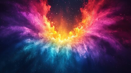 Colorful fireworks bloom effect against a dark blue and purple backdrop.