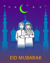 Eid Mubarak Greetings Card Design, Eid Mubarak post, Islamic concept vertical image	
