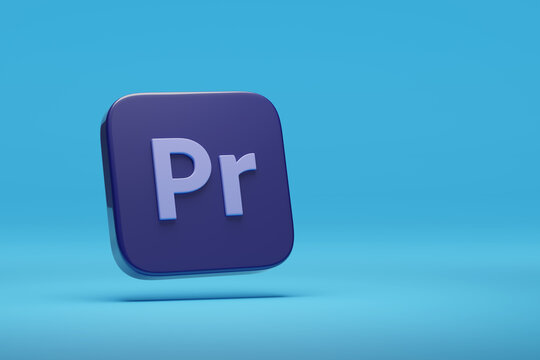 Buenos Aires, Argentina -March 16th, 2025: Three-dimensional logo of Premiere Pro with copy space. 3d illustration.