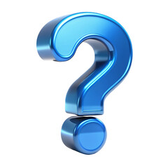 3D render of a shiny blue question mark symbolizing curiosity uncertainty and mystery isolated on white  
