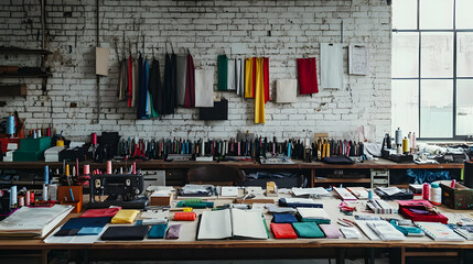 Organized Design Studio Workspace Filled With Fabric Samples