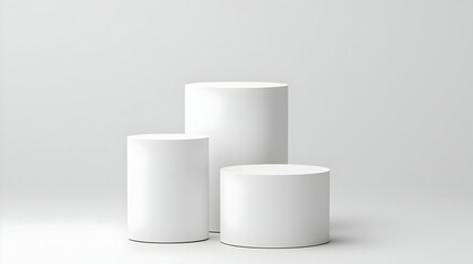 White Cylindrical Podiums on White Background