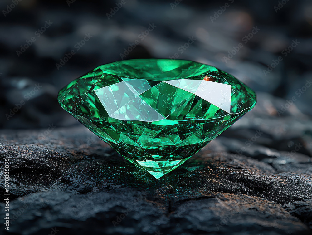 Poster deep green emerald showcasing sharp facets on a matte black background for elegant display