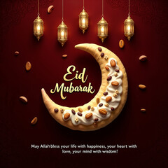 Eid Mubarak Greetings Card Design, Eid Mubarak post, Islamic concept vertical image	
