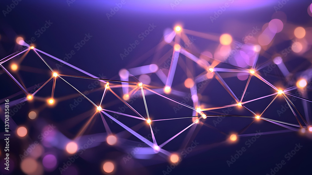 Poster abstract network design with glowing lines and purple background