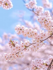 Obraz premium Cherry Blossoms in Full Bloom Against a Clear Sky