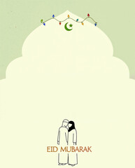 Eid Mubarak Greetings Card Design, Eid Mubarak post, Islamic concept vertical image	
