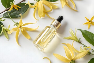 essential oil bottle decorated with Cananga odorata