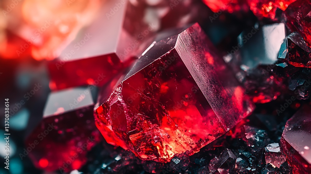Poster a macro shot of a red spinel stone, emphasizing its vibrant red color and brilliance