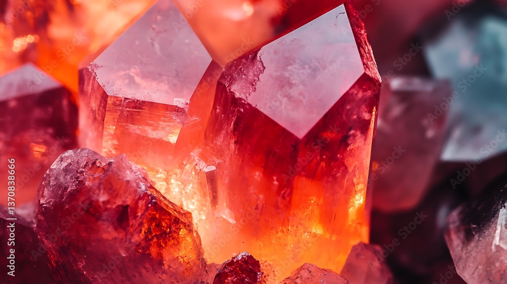 Poster a macro shot of a red spinel stone, emphasizing its vibrant red color and brilliance