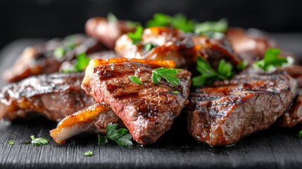 Grilling juicy steak backyard barbecue food photography summer evening close-up culinary delight