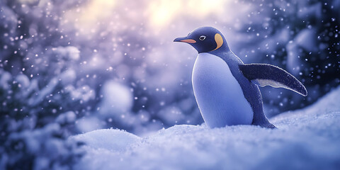 Obraz premium Penguin with Angelic Wings Glowing Softly Background for Fantasy Art, Celestial Themes, or Mythical Designs