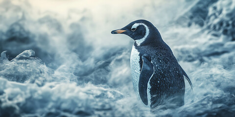 Penguin Made of Swirling Mist Disappearing into the Air Background for Fantasy Art, Ghostly Concepts, or Surreal Designs