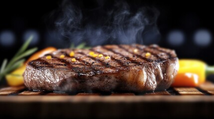 Sizzling steak preparation kitchen food photography culinary arts close-up gourmet experience