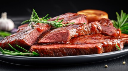 Sizzling steak cooking process culinary kitchen food photography dark setting close-up view grilling concept