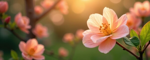 Delicate apricot blossoms in a lush floral arrangement, petals, garden, spring