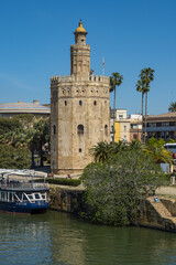 Torre del Oro tower on the riverfront in Seville, Spain