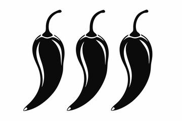 three chili peppers silhouette line art vector illustration