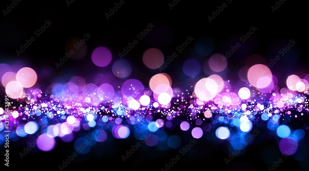 Poster magical purple and blue bokeh lights creating dreamy abstract background with glowing particles and 